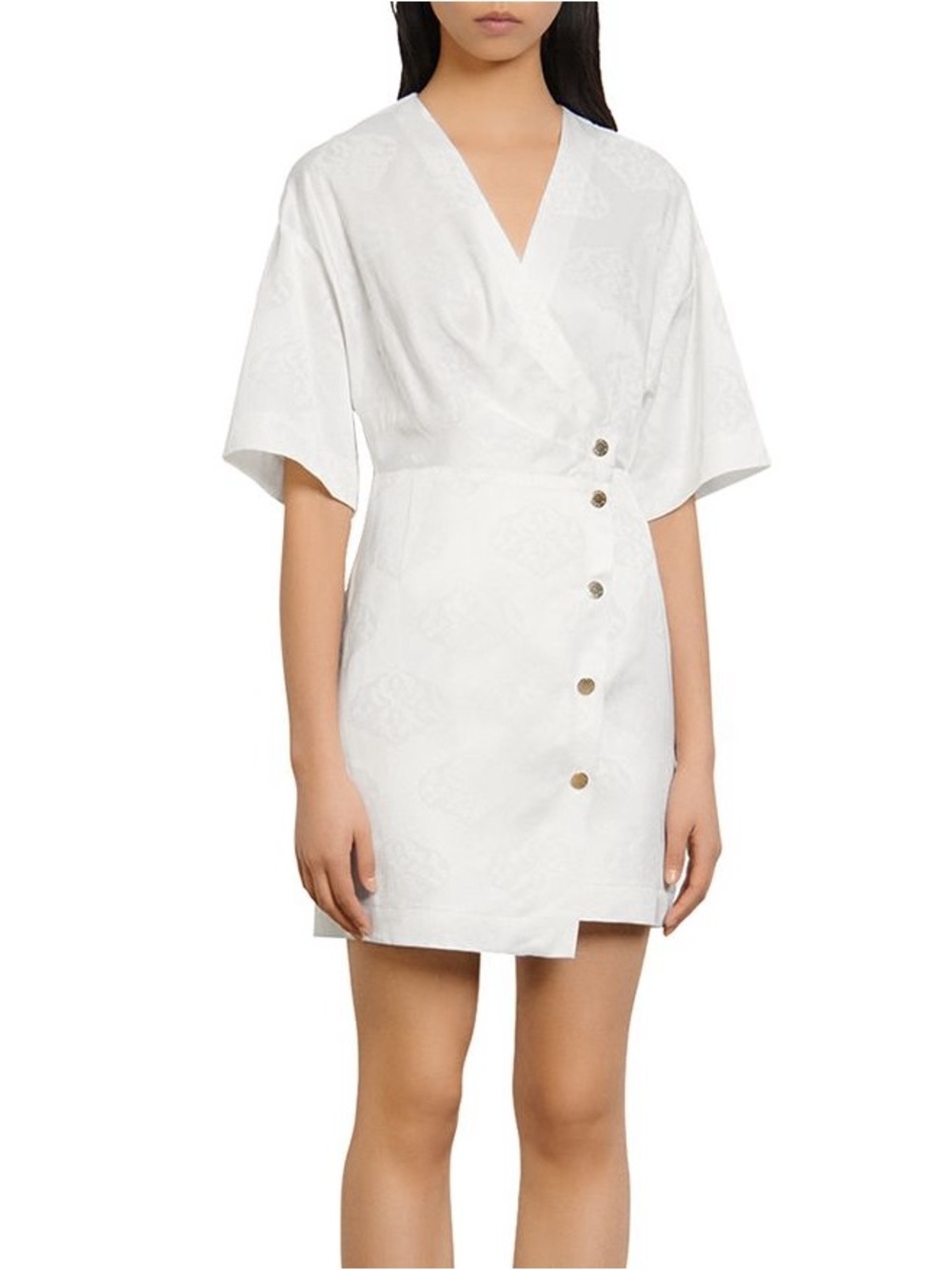 Sandro Harpie Wrap-effect Jacquard Mini Dress - White Woven Button Dress